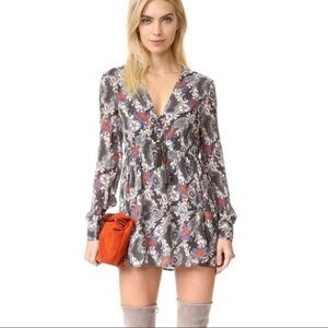 Free People Stealing Fire Printed Mini Dress Boho Bohemian Tassel size M